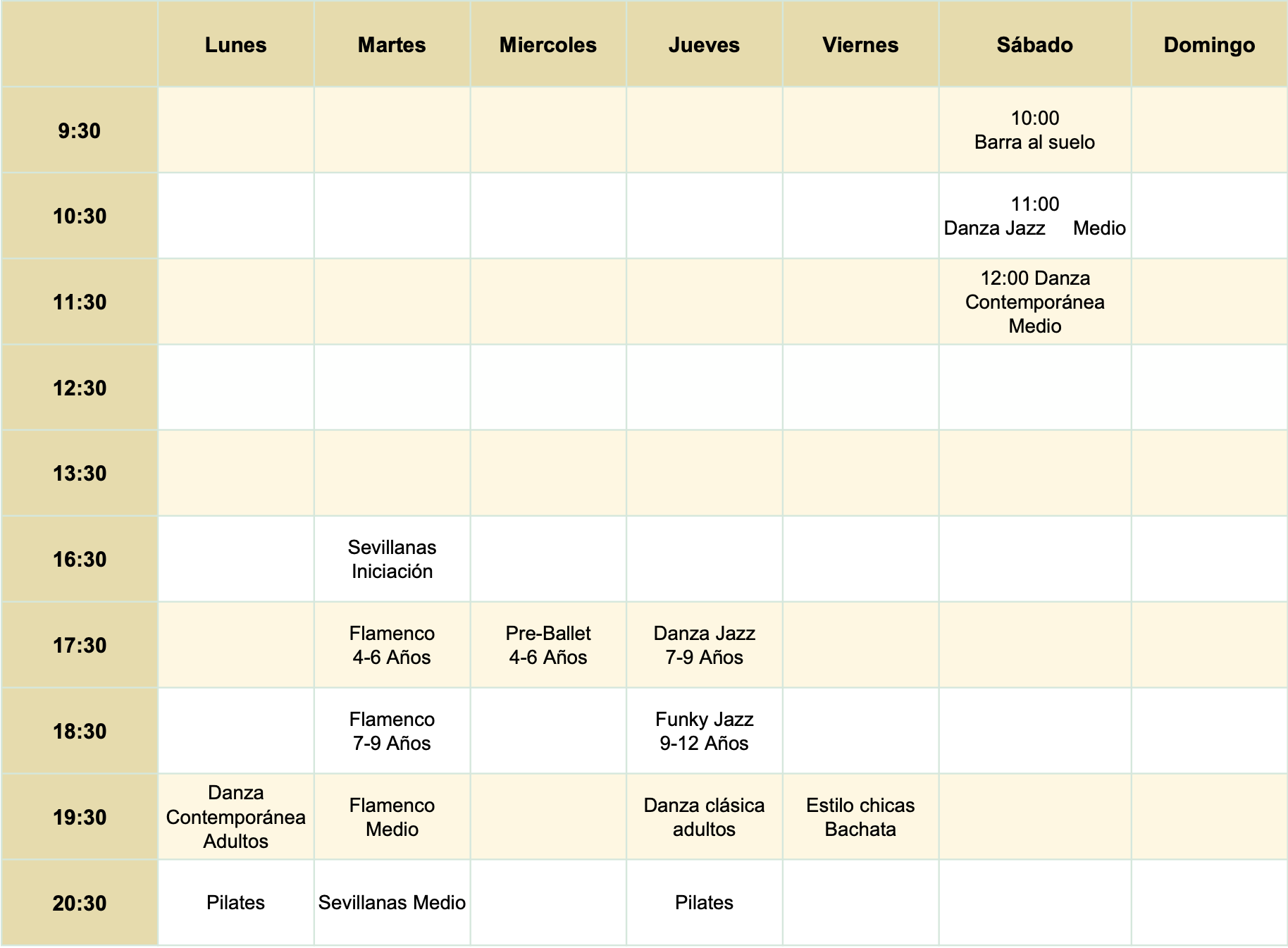 Horario sala Step